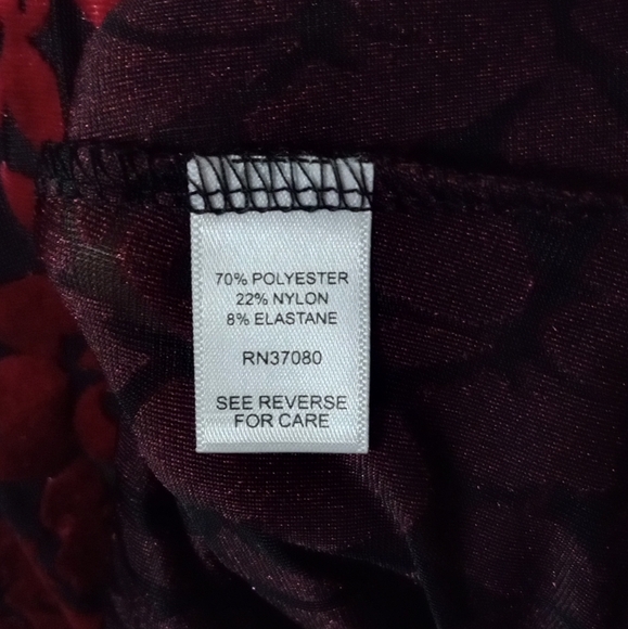 Unbranded Red Black Burnout Velvet Smocked Neckline Flowy Blouse Size Medium - Picture 7 of 7